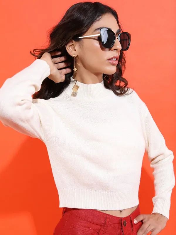  Tokyo Talkies Women Beige Round Neck Sweaters