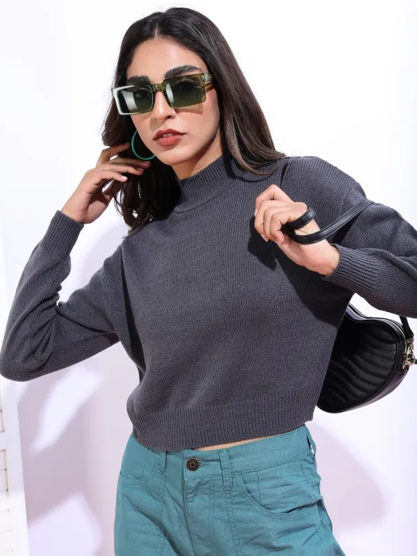  Tokyo Talkies Women Grey Round Neck Sweaters