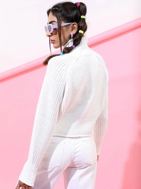  Tokyo Talkies Women White High Neck Sweaters