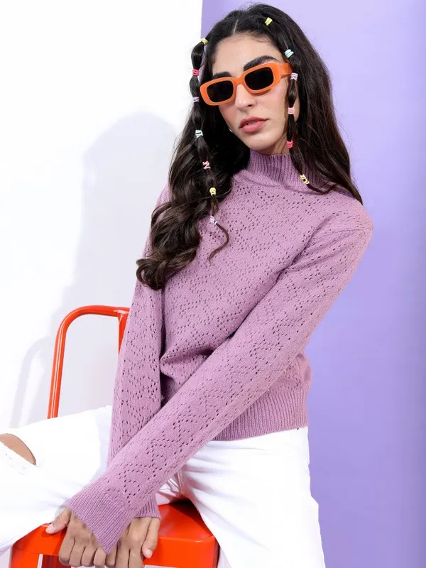  Tokyo Talkies Women Mauve High Neck Sweaters