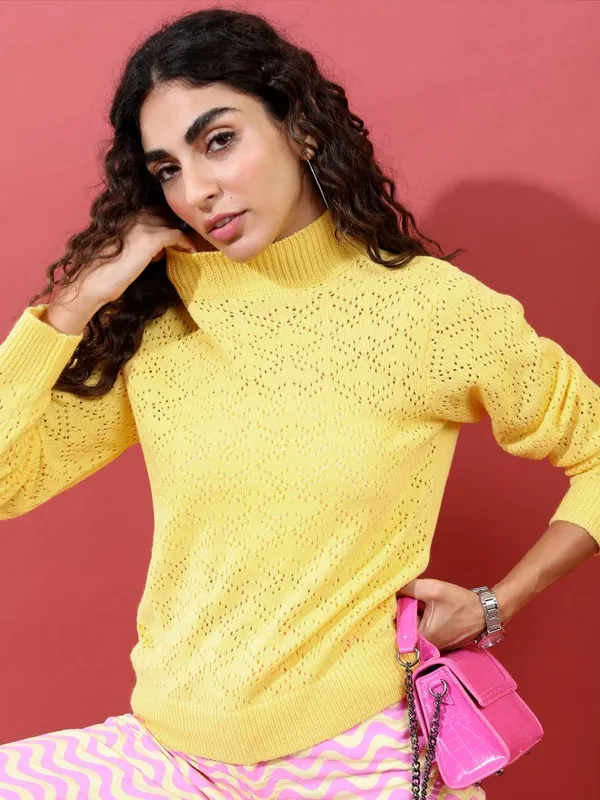 Tokyo Talkies Women Yellow High Neck Sweaters
