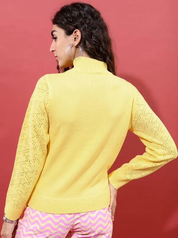  Tokyo Talkies Women Yellow High Neck Sweaters