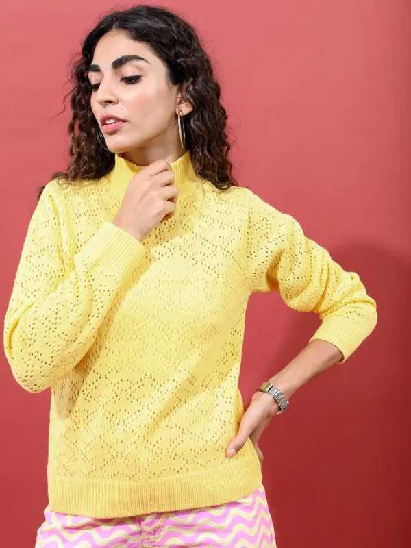  Tokyo Talkies Women Yellow High Neck Sweaters