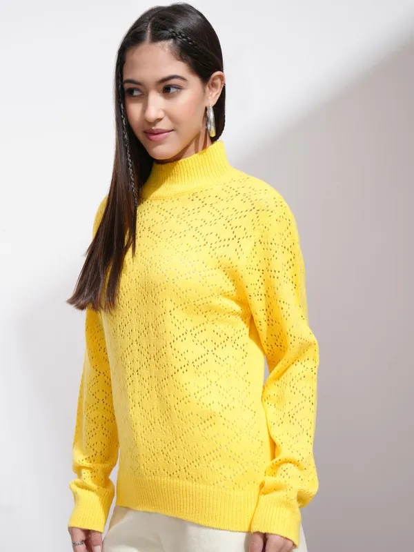  Tokyo Talkies Women Yellow High Neck Sweaters