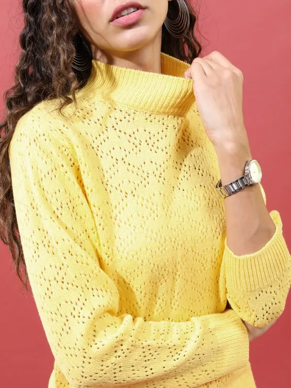  Tokyo Talkies Women Yellow High Neck Sweaters