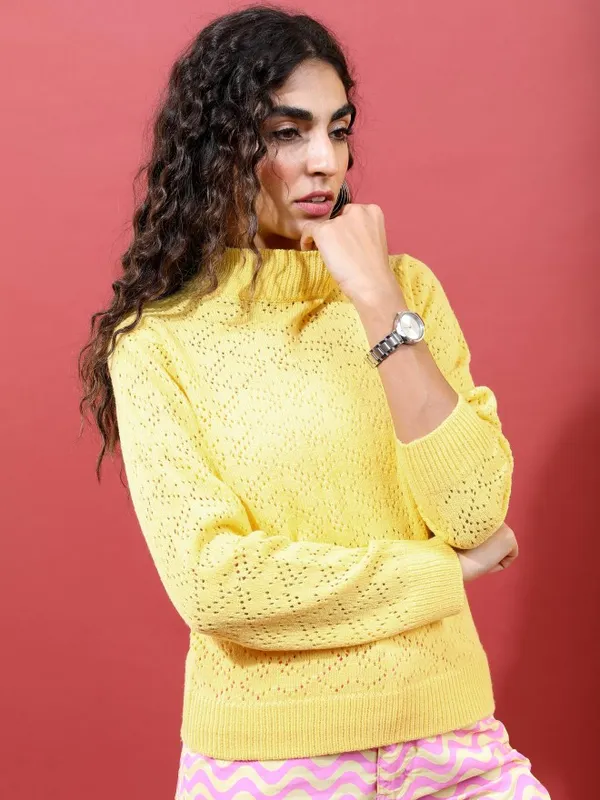  Tokyo Talkies Women Yellow High Neck Sweaters