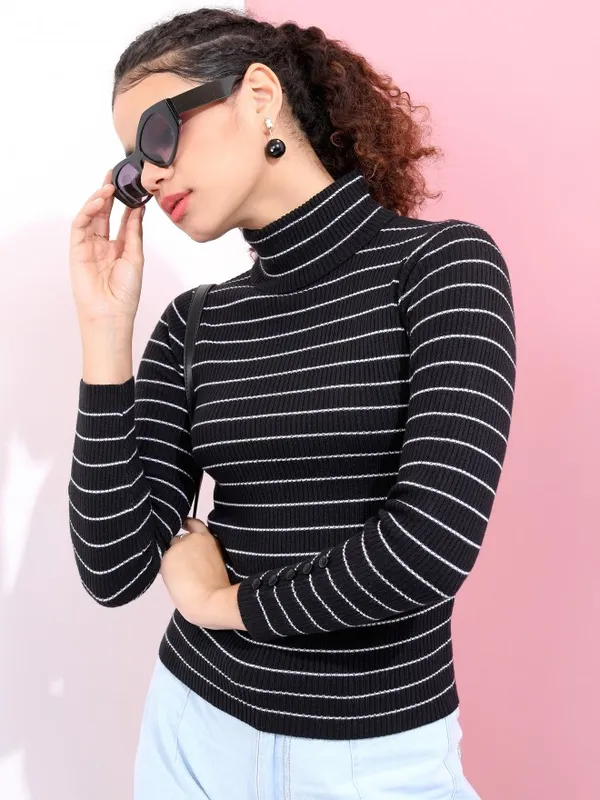  Tokyo Talkies Women Black Turtle Neck Sweaters