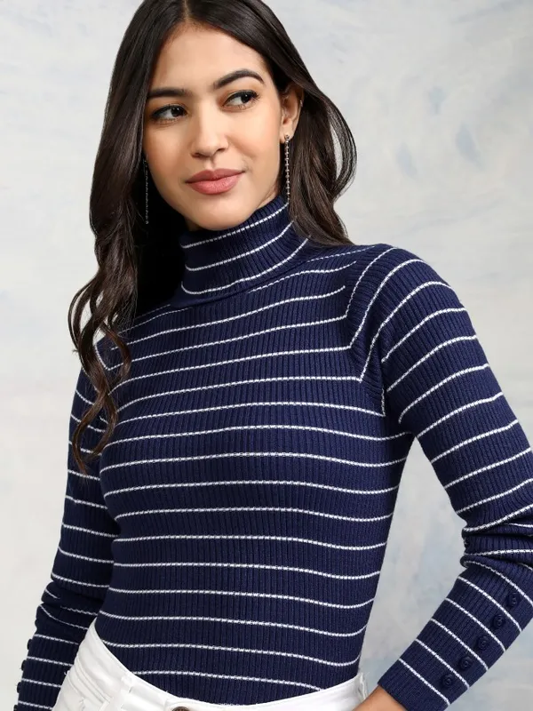  Tokyo Talkies Women Navy Blue Turtle Neck Sweaters