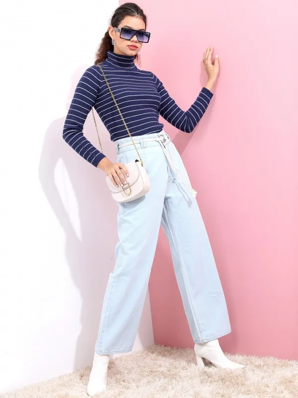  Tokyo Talkies Women Navy Blue Turtle Neck Sweaters