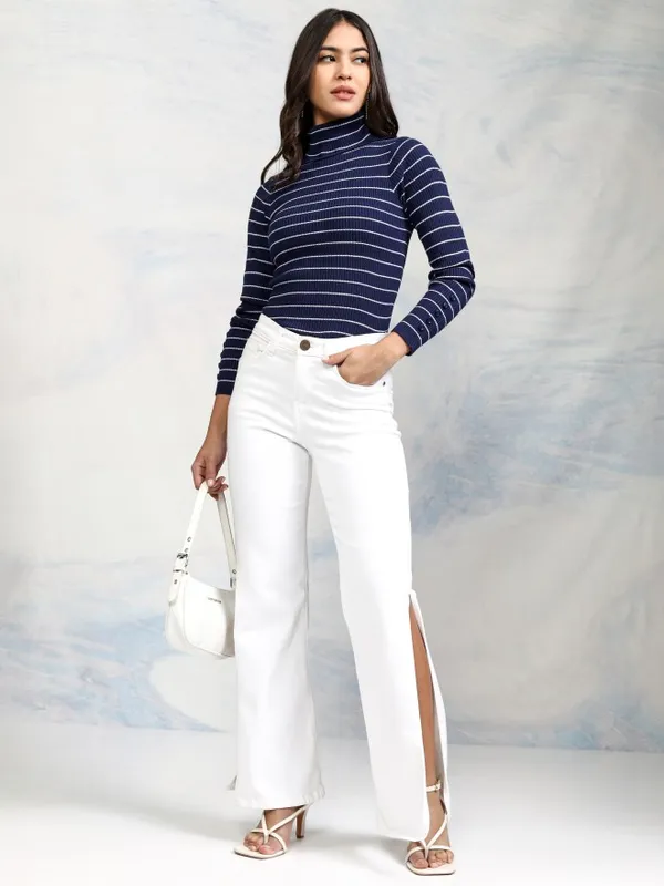  Tokyo Talkies Women Navy Blue Turtle Neck Sweaters
