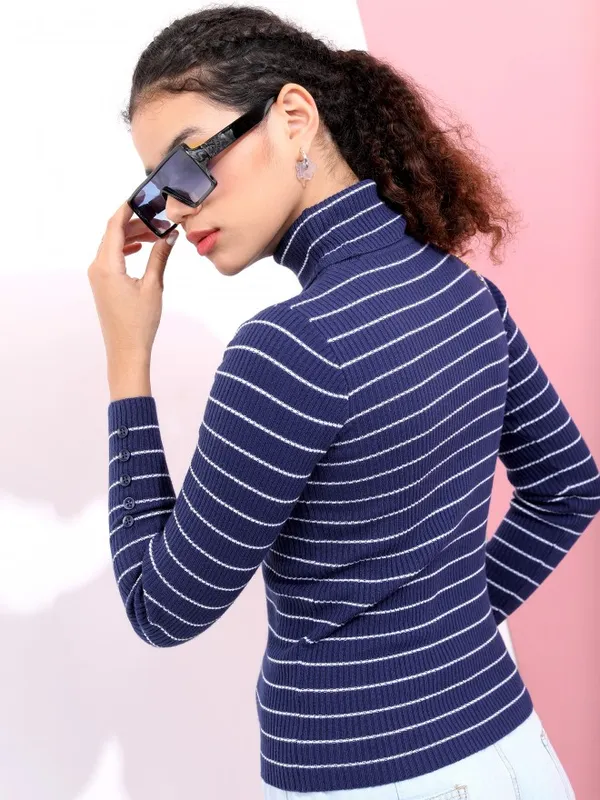  Tokyo Talkies Women Navy Blue Turtle Neck Sweaters