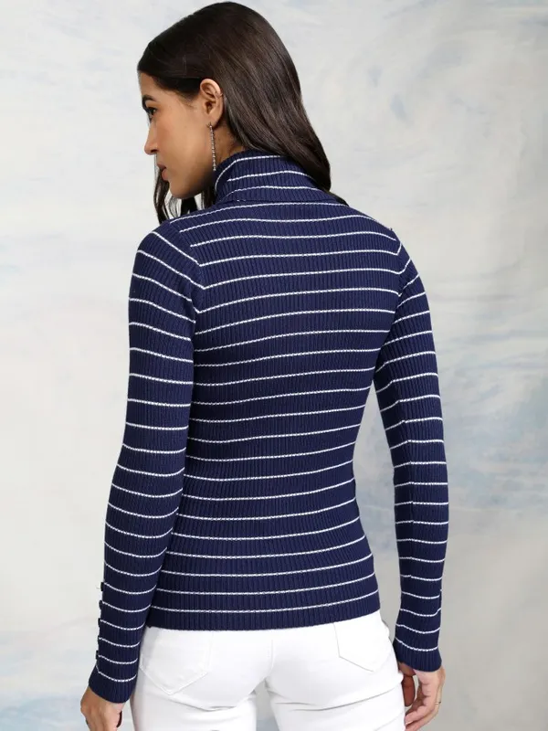  Tokyo Talkies Women Navy Blue Turtle Neck Sweaters