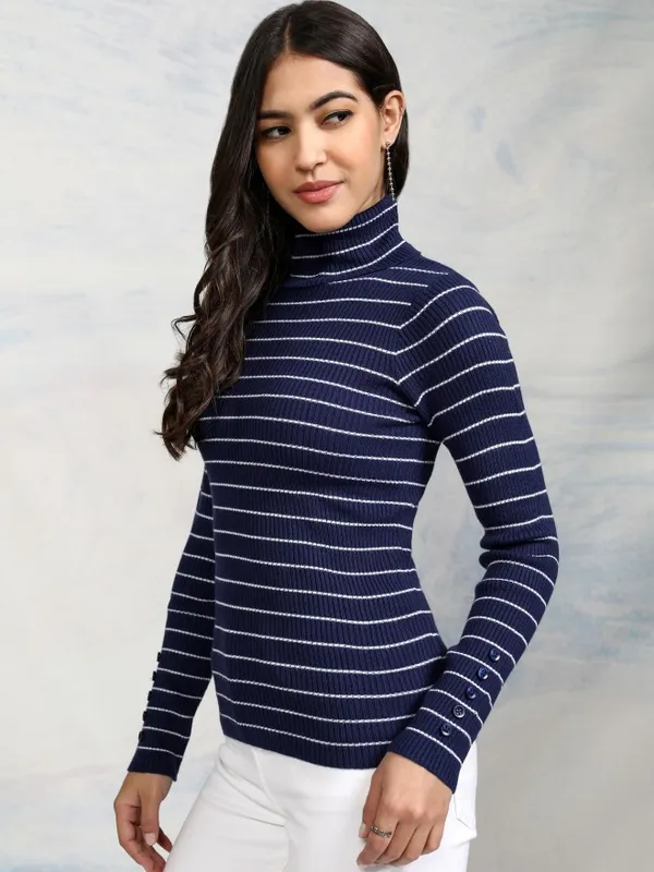  Tokyo Talkies Women Navy Blue Turtle Neck Sweaters
