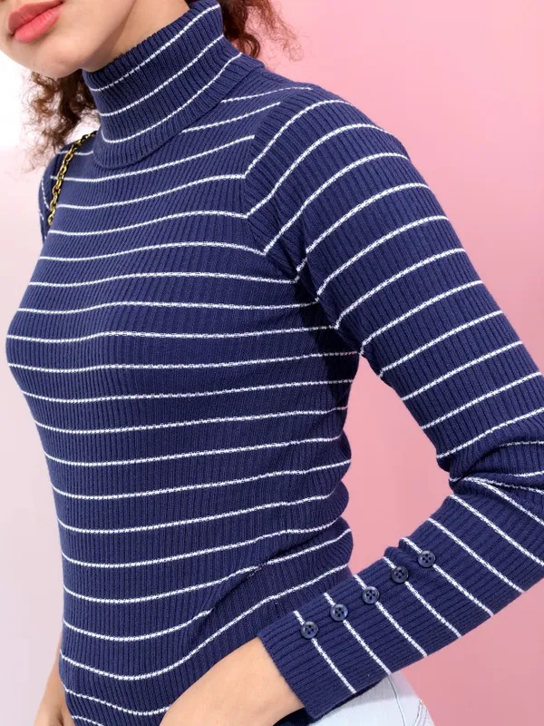 Tokyo Talkies Women Navy Blue Turtle Neck Sweaters