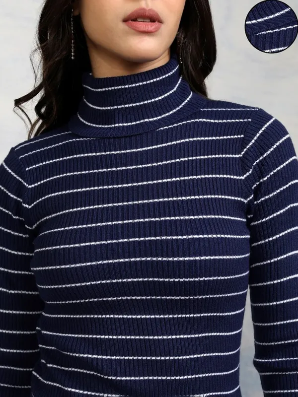  Tokyo Talkies Women Navy Blue Turtle Neck Sweaters