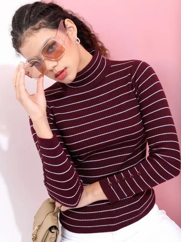  Tokyo Talkies Women Maroon Turtle Neck Sweaters