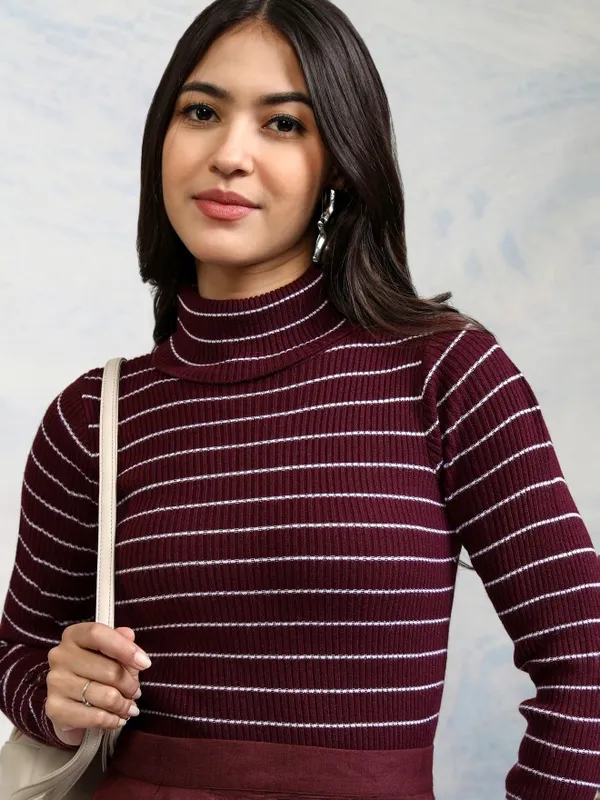  Tokyo Talkies Women Maroon Turtle Neck Sweaters