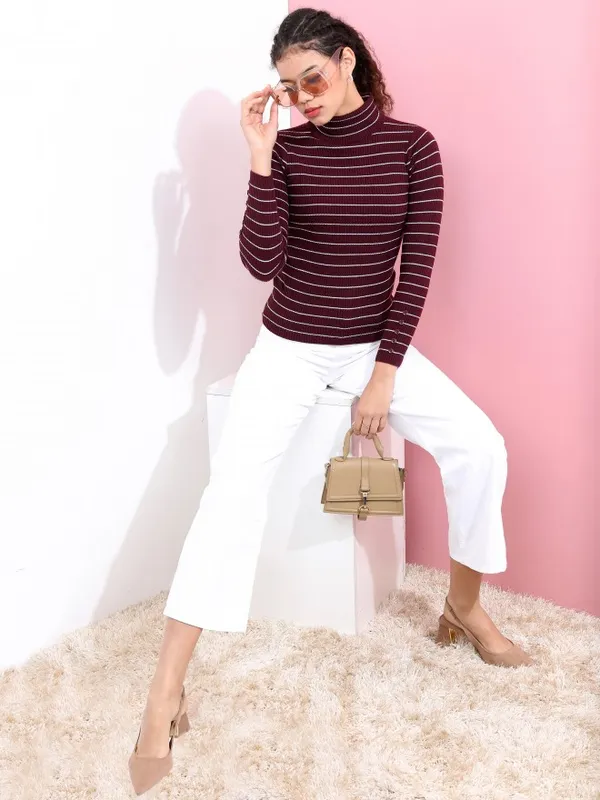  Tokyo Talkies Women Maroon Turtle Neck Sweaters