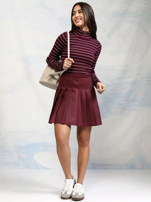  Tokyo Talkies Women Maroon Turtle Neck Sweaters
