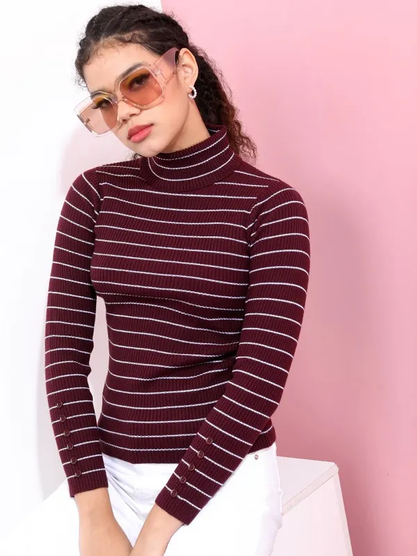  Tokyo Talkies Women Maroon Turtle Neck Sweaters