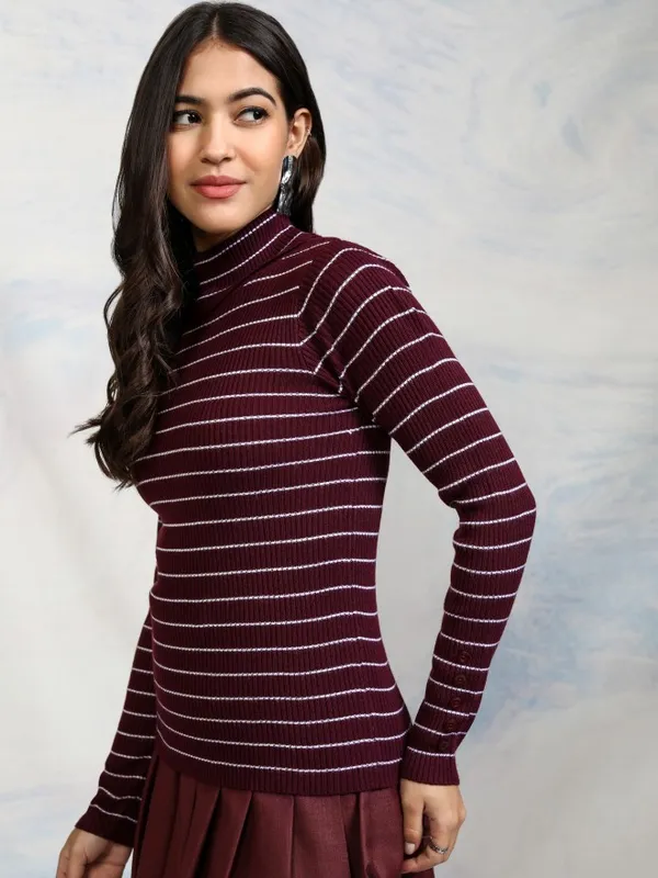  Tokyo Talkies Women Maroon Turtle Neck Sweaters