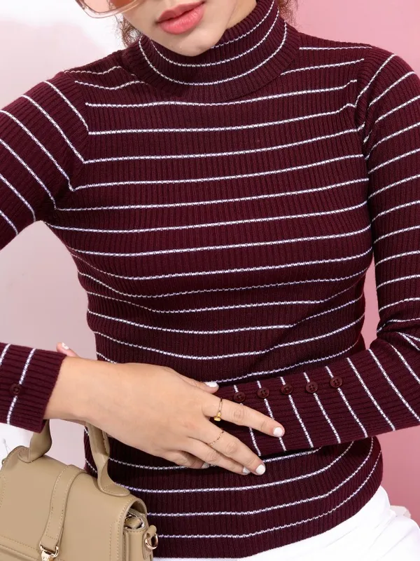  Tokyo Talkies Women Maroon Turtle Neck Sweaters