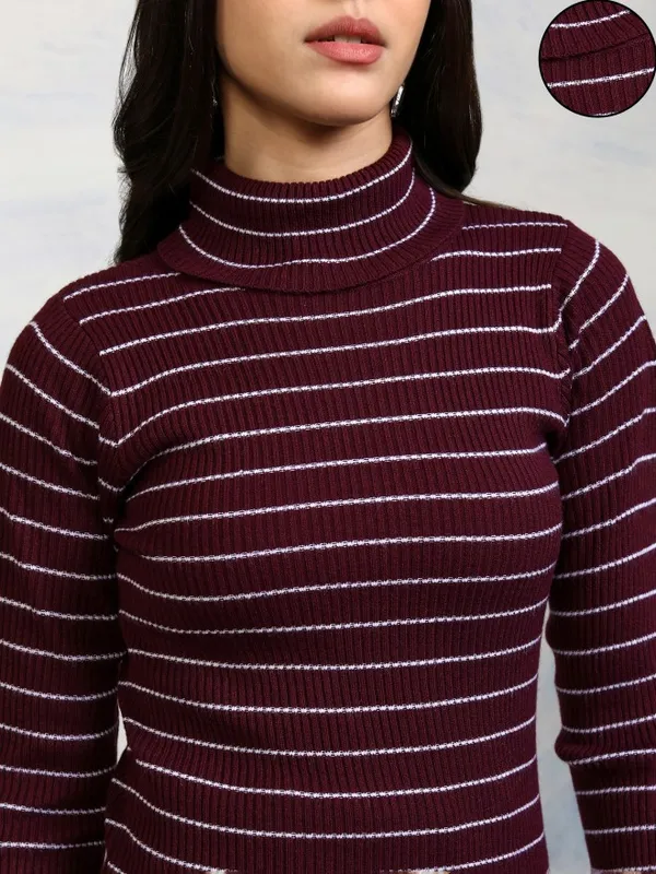 Tokyo Talkies Women Maroon Turtle Neck Sweaters