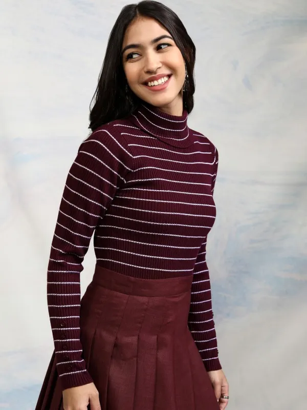  Tokyo Talkies Women Maroon Turtle Neck Sweaters