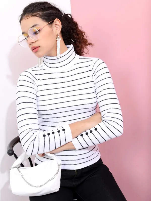  Tokyo Talkies Women White Turtle Neck Sweaters