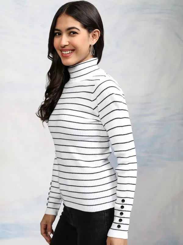  Tokyo Talkies Women White Turtle Neck Sweaters