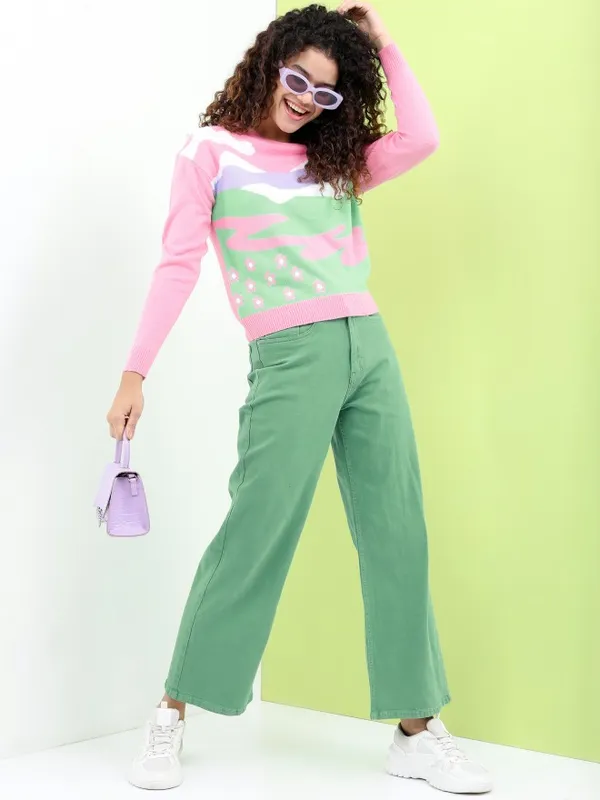  Tokyo Talkies Women Blue Round Neck Sweaters