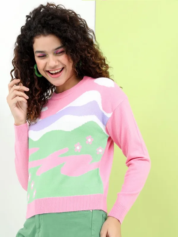  Tokyo Talkies Women Blue Round Neck Sweaters