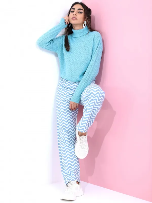  Tokyo Talkies Women Blue Turtle Neck Sweaters