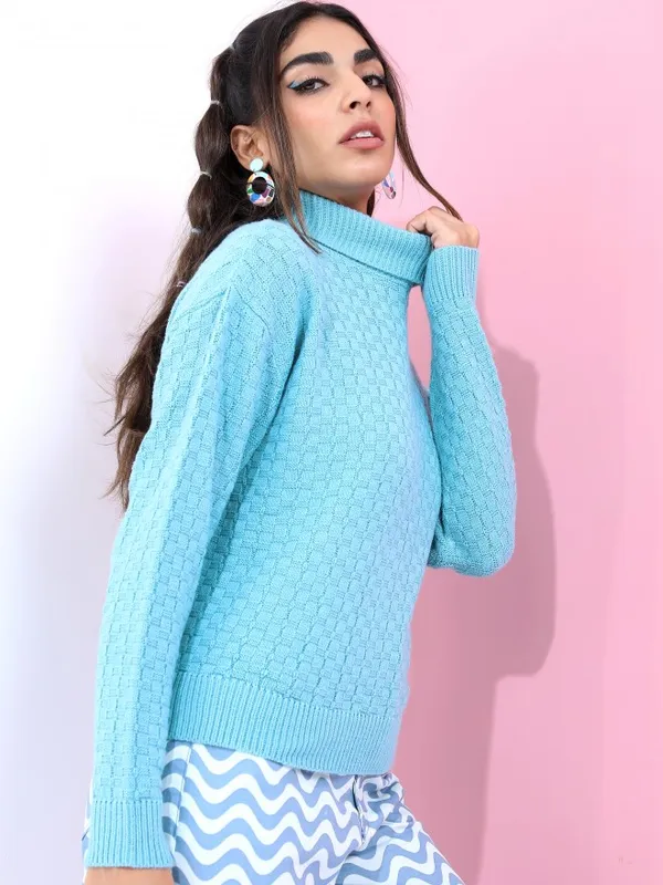  Tokyo Talkies Women Blue Turtle Neck Sweaters