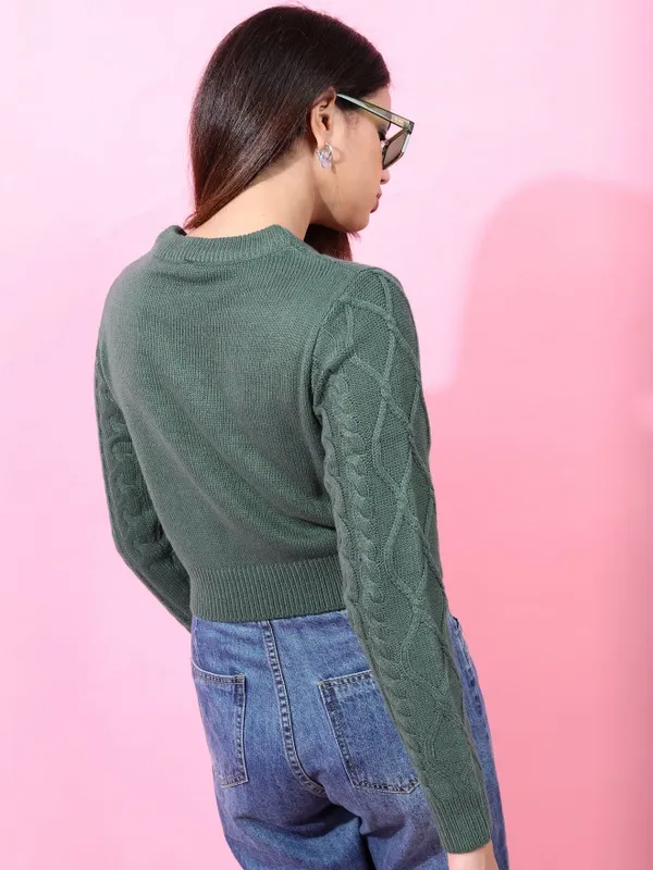  Tokyo Talkies Women Green Round Neck Sweaters