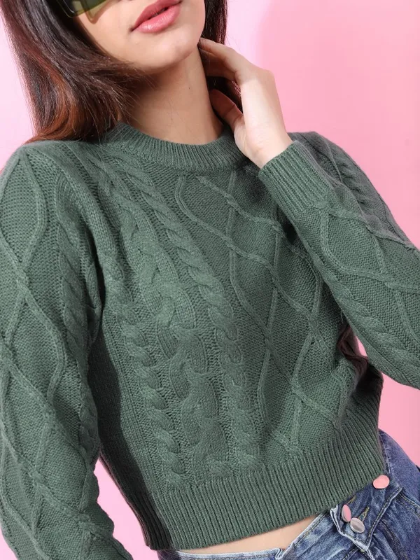  Tokyo Talkies Women Green Round Neck Sweaters