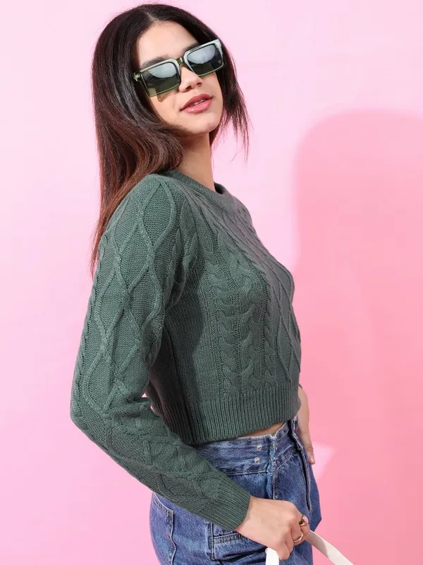  Tokyo Talkies Women Green Round Neck Sweaters