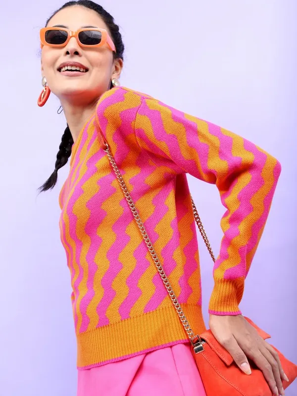  Tokyo Talkies Women Orange Round Neck Sweaters