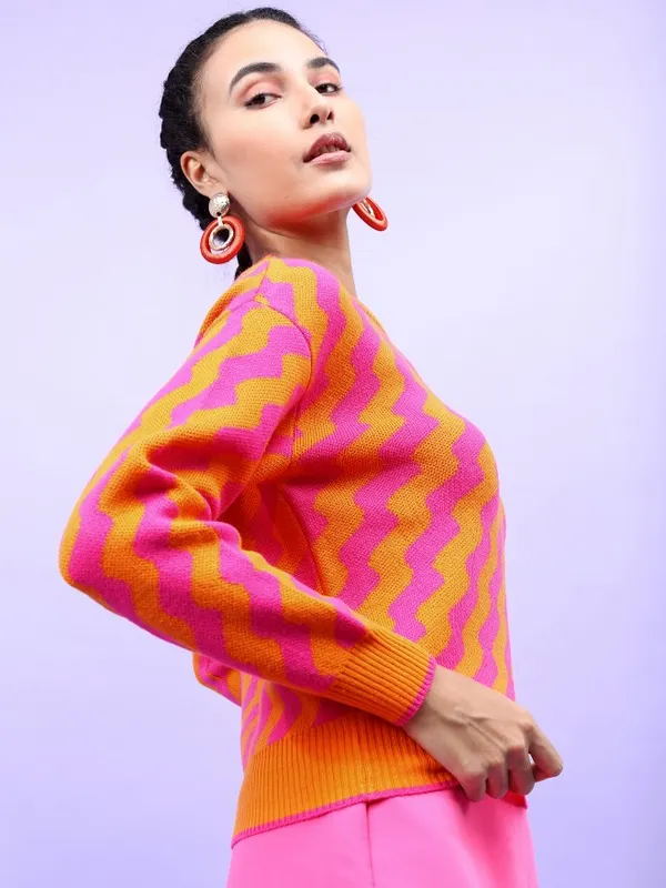  Tokyo Talkies Women Orange Round Neck Sweaters
