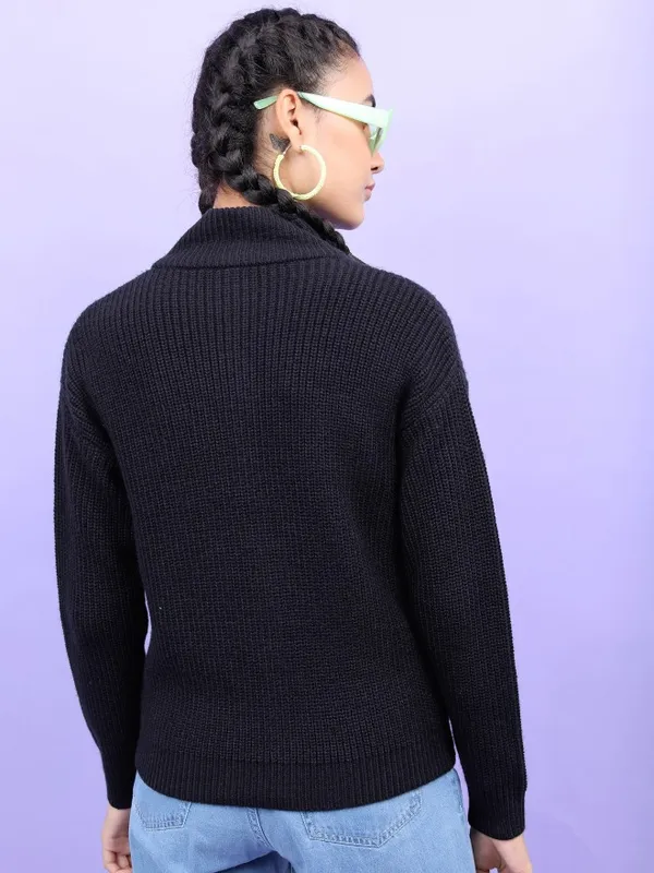  Tokyo Talkies Women Black Mock Collar Sweaters