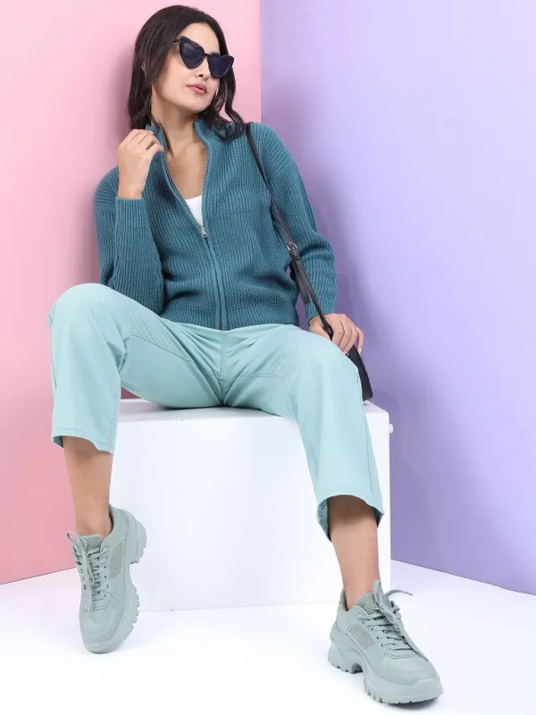  Tokyo Talkies Women Teal Round Neck Sweaters