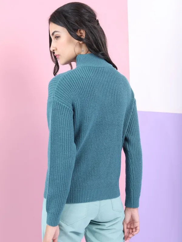  Tokyo Talkies Women Teal Round Neck Sweaters