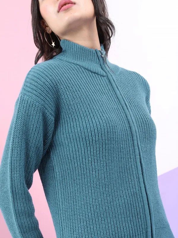  Tokyo Talkies Women Teal Round Neck Sweaters