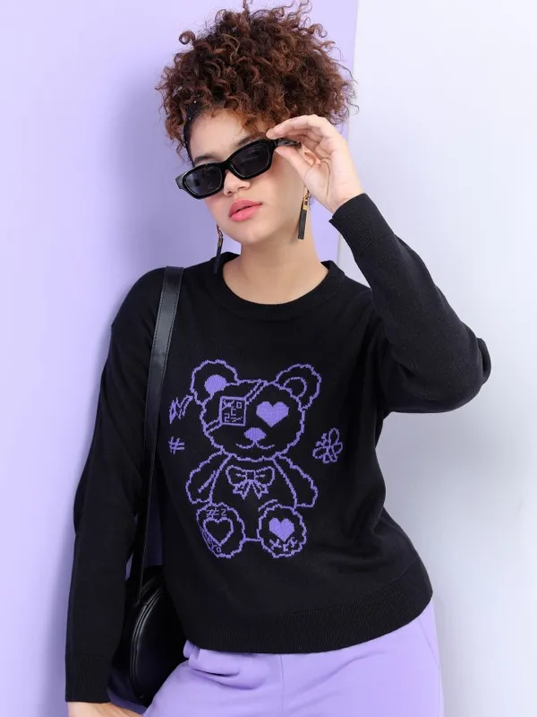  Tokyo Talkies Women Black Round Neck Sweaters