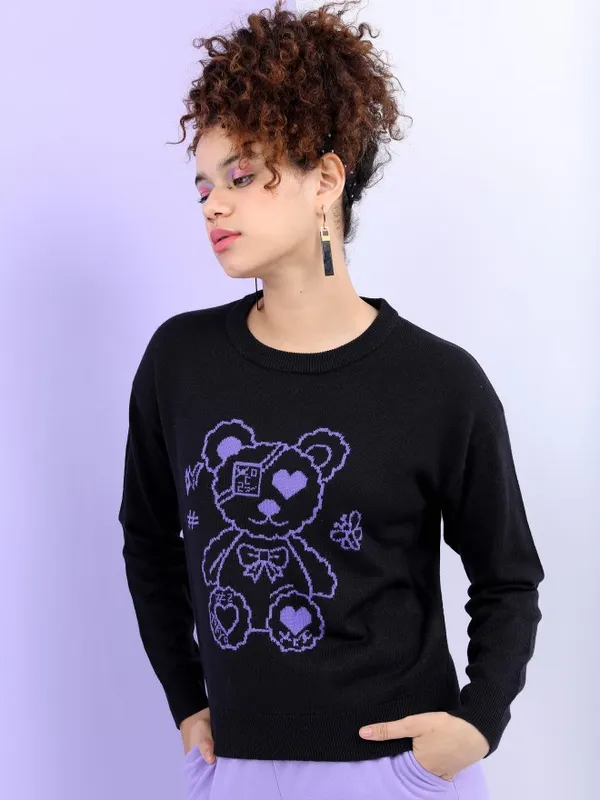  Tokyo Talkies Women Black Round Neck Sweaters
