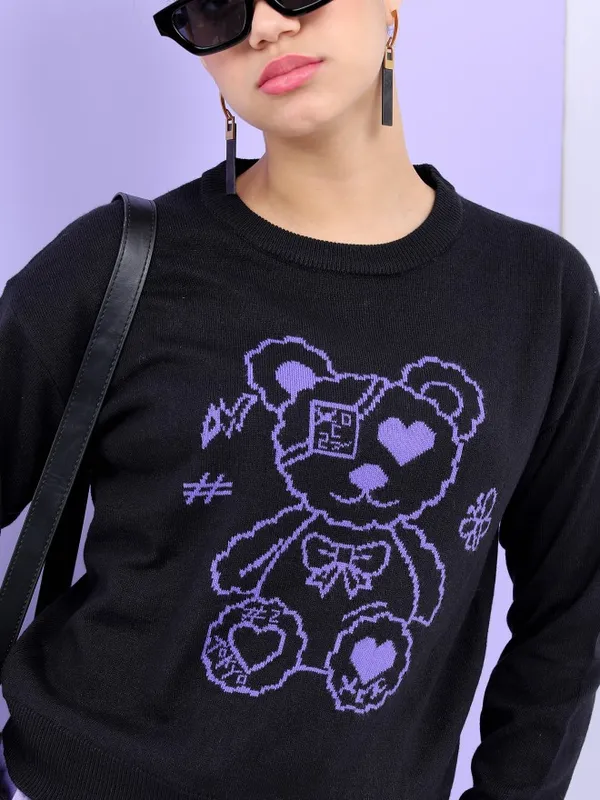  Tokyo Talkies Women Black Round Neck Sweaters
