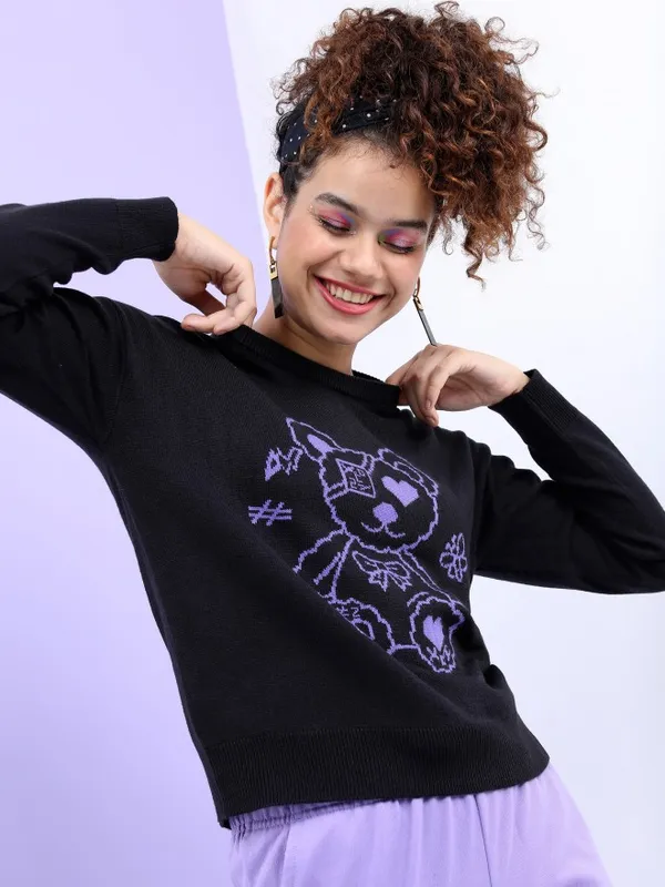  Tokyo Talkies Women Black Round Neck Sweaters