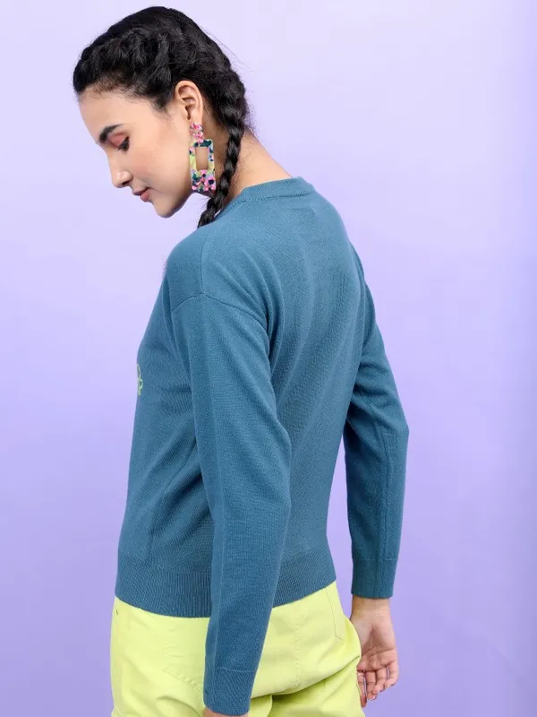  Tokyo Talkies Women Teal Round Neck Sweaters