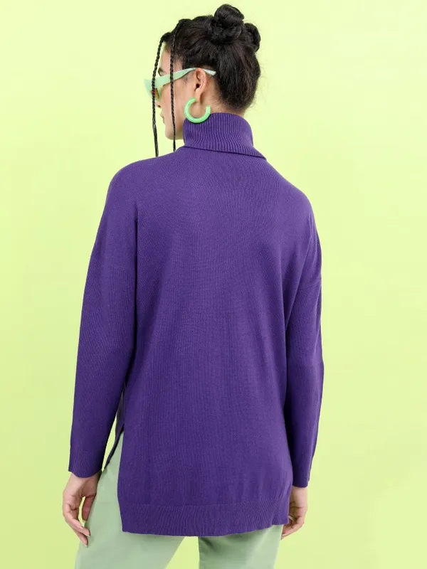  Tokyo Talkies Women Purple Turtle Neck Sweaters