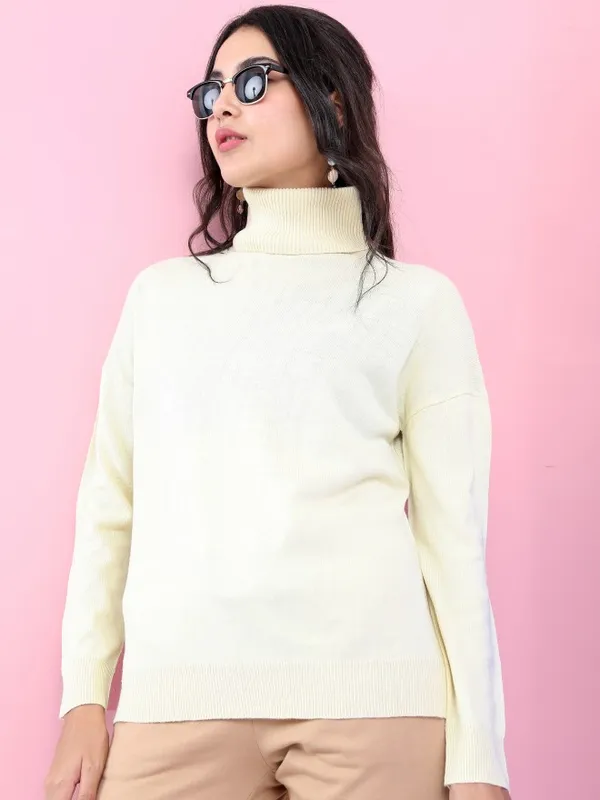  Tokyo Talkies Women Beige Turtle Neck Sweaters
